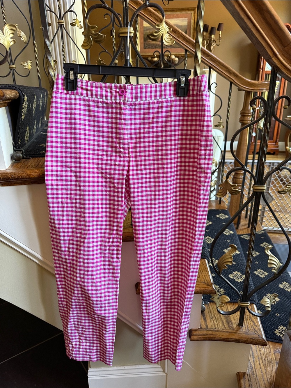 J.McLaughlin Cotton/Spandex Pink Checkered Pant. Size 4 EUC.